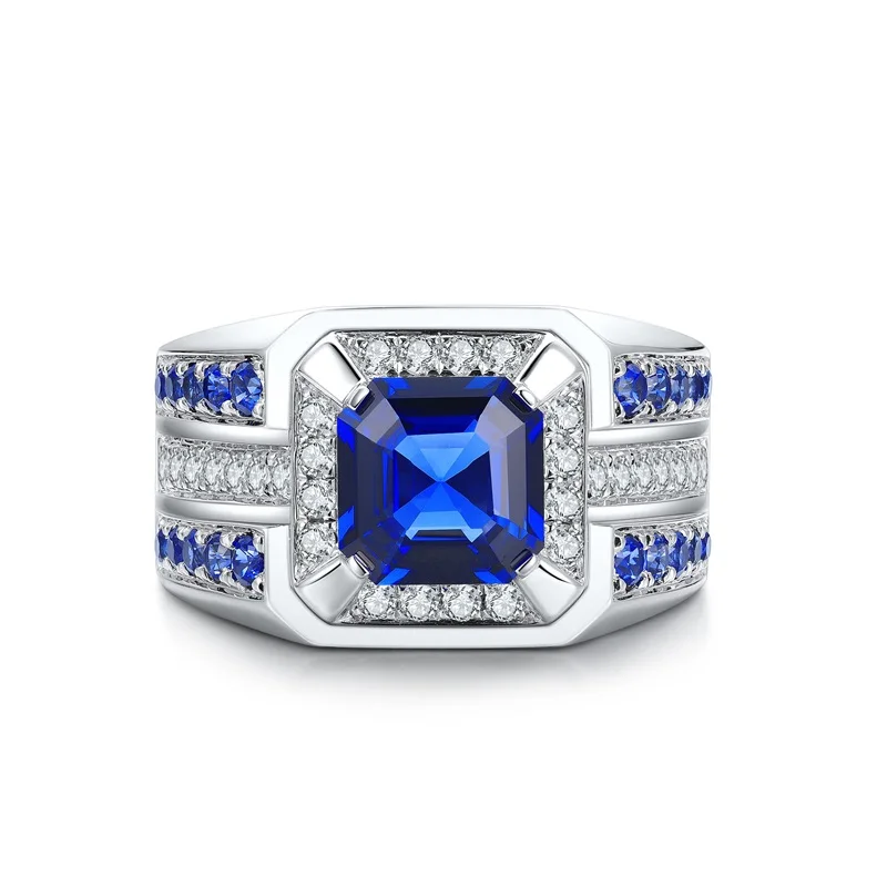 

Ruif New 925 Silver Center Stone about 2.96ct Lab Grown Sapphire Rings for Men Fashion Noble Style