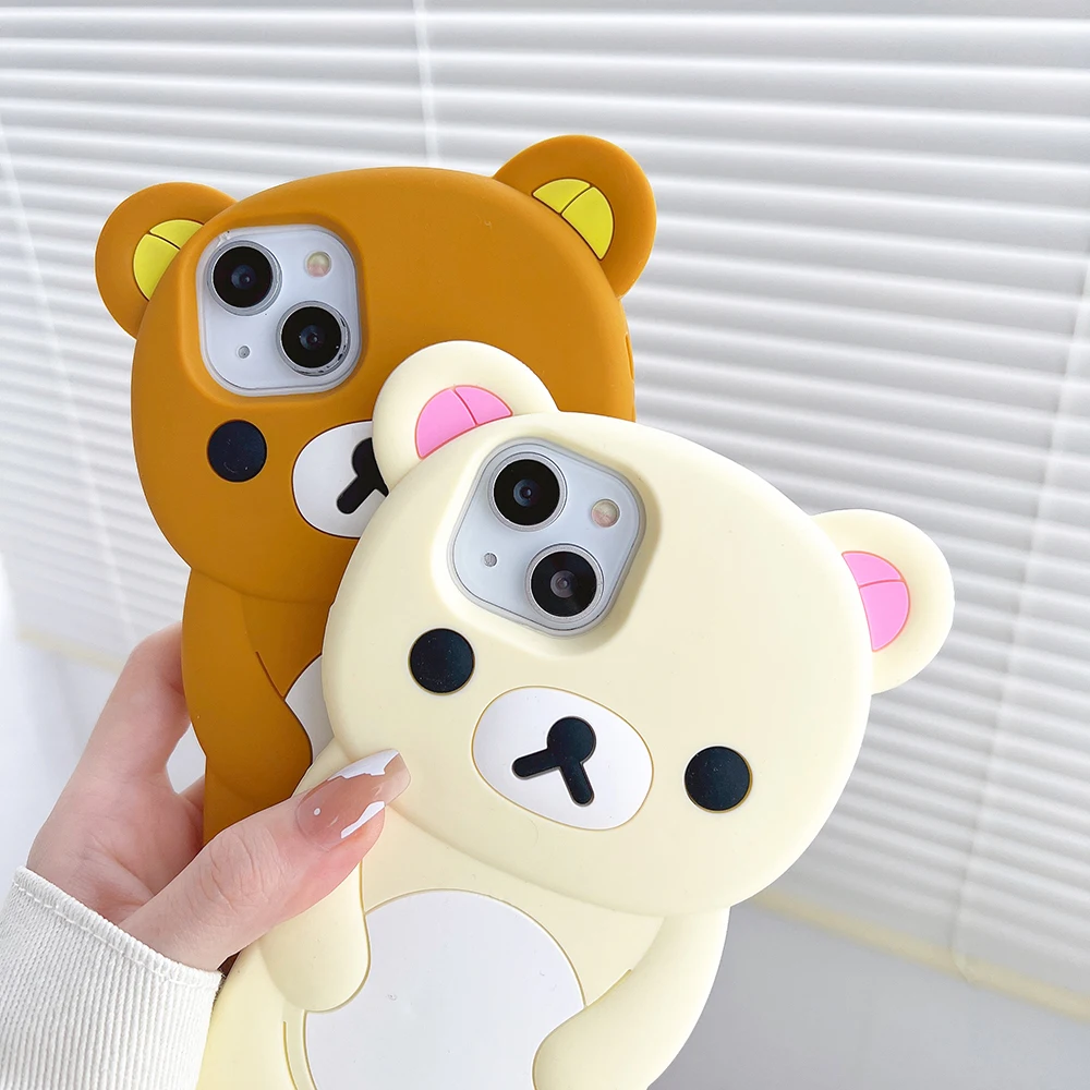Cartoon Rilakkuma Bear Silicone Soft Cover Case For iPhone 17 16 15 14 13 12 11 Pro Max Plus Xs XR 6 7 8 Plus 5 5S 4 4S 5