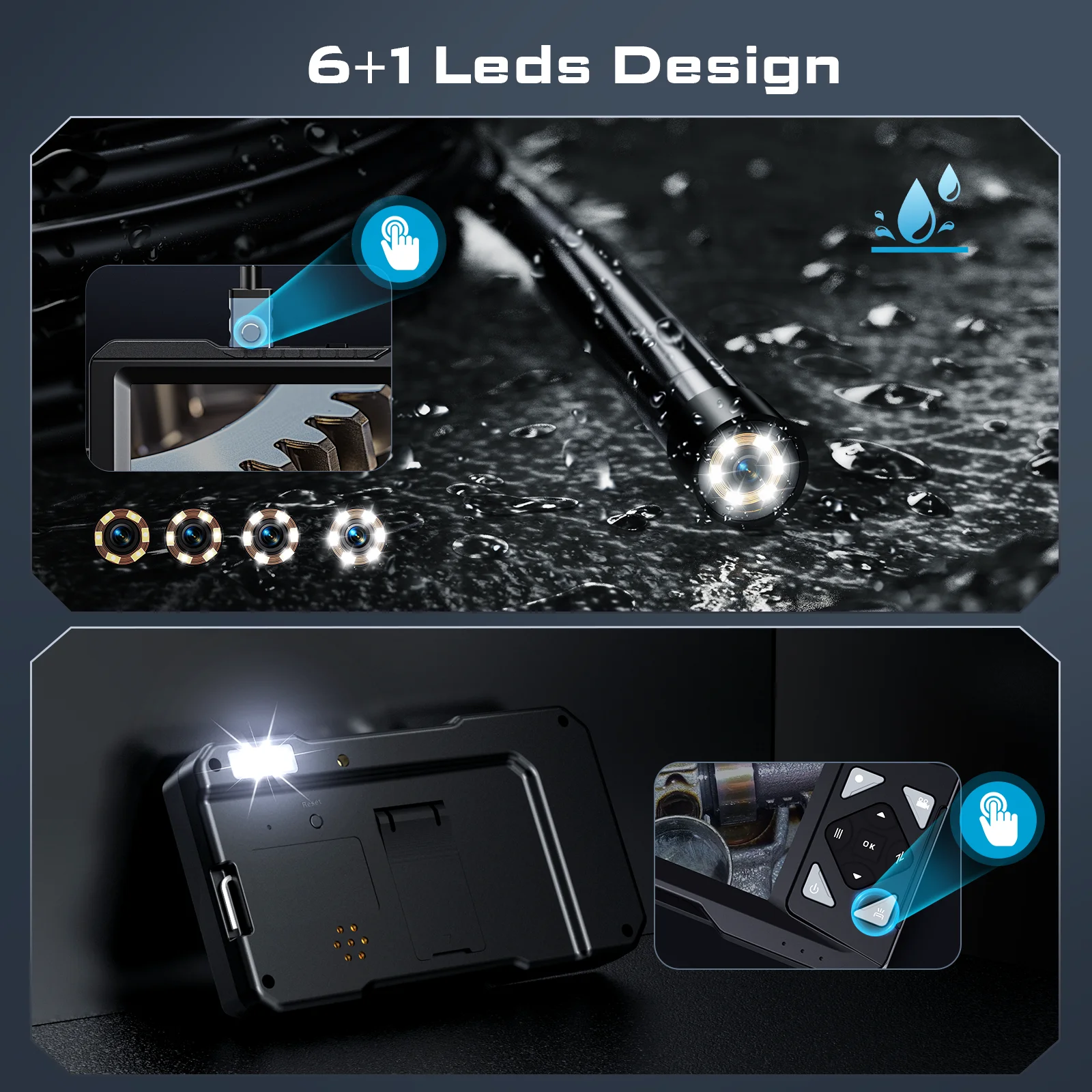 4.3'' Endoscope Camera with Light Inspection Borescope Camera 1080P HD with 8 LE