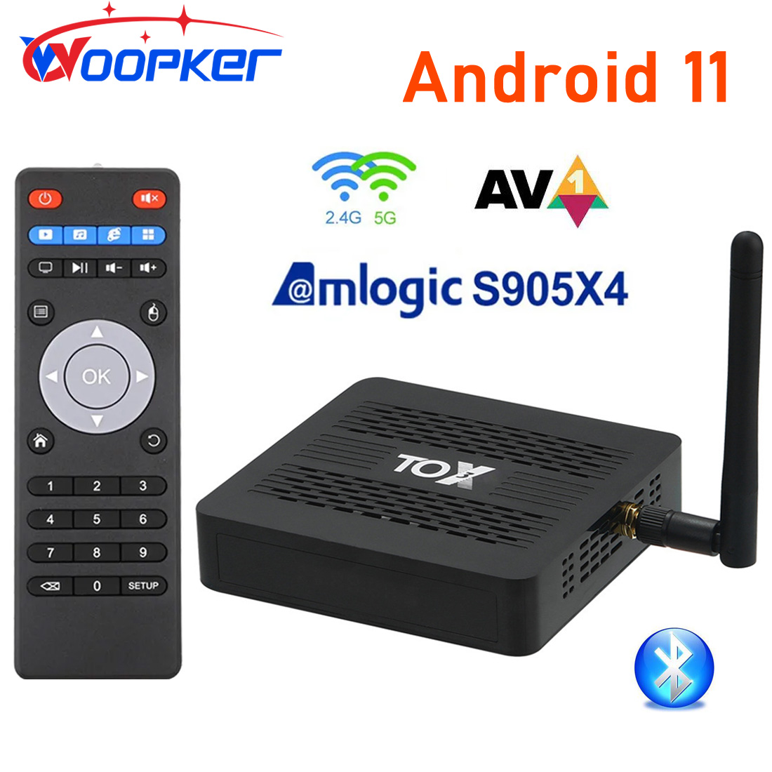 Woopker TOX3 TV BOX Amlogic S905X4 TVBox Android 11 4GB/32GB 2T2R 2.4G/5G Wifi 1000M Bluetooth Support AV1 4K Set-top