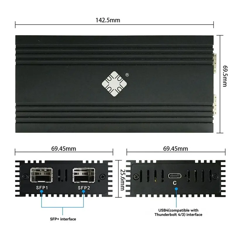 Thunderbolt 5/4/3 10G SFP+ USB4 이더넷 네트워크 어댑터용 듀얼 포트 82599ES 칩+ 2Xsfp+ 10G LR 1310Nm 10KM 광학 모듈