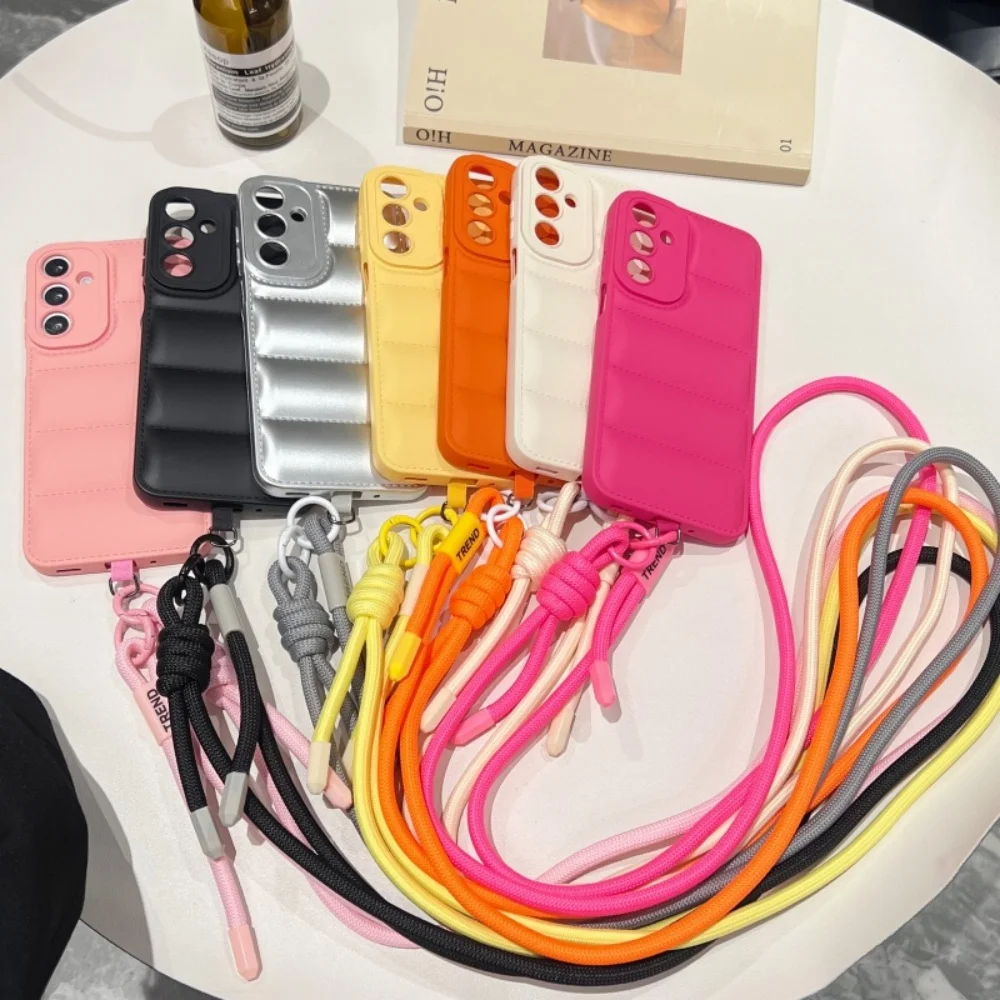 Stylish Down Jacket Crossbody Soft Phone Case with Long Lanyard