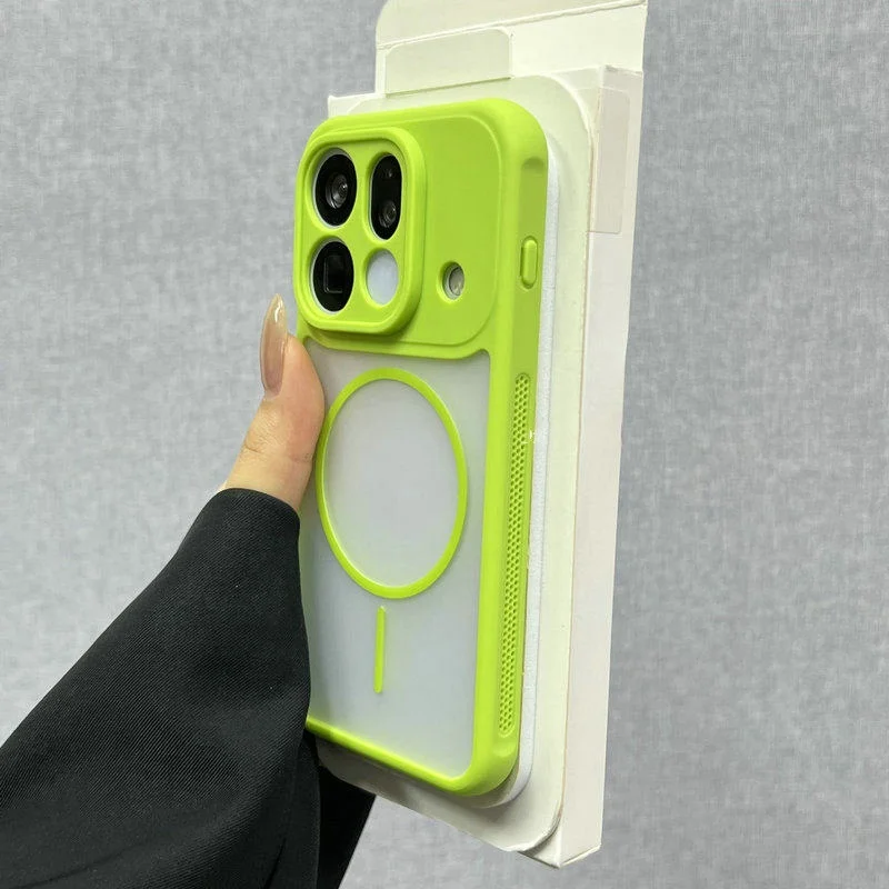 Luxury Frosted Glossy MagSafe-Enabled Transparent Armor Case with Wireless Charging Compatibility