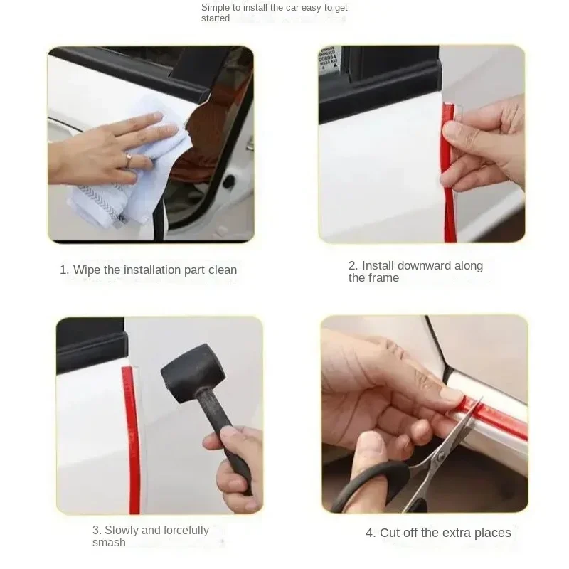 5M Car Door Anti Collision Soundproof Strip with Steel Disc Bumper Trim Edge Scratch Protector Strip Sealing Guard Styling Decor