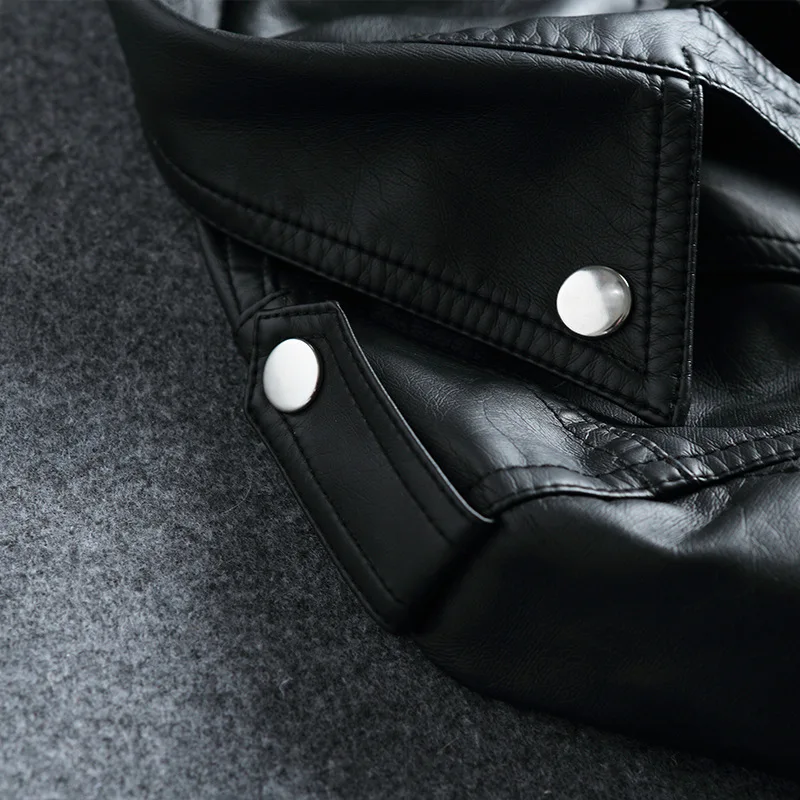 Fall Women Short Black PU Jacket Gothic Punk Style Fashion Motorcycle Leather Jacket Casual Wild Coat Goth Winter Coats 4
