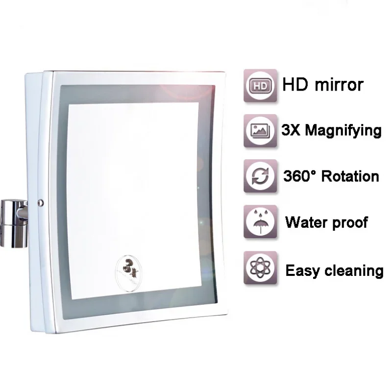 Modern Black Bathroom Mirrors Quality Brass Dual Arm Extend Folding Bathroom Makeup Mirror Magnifying LED Light Bathroom Mirrors 2