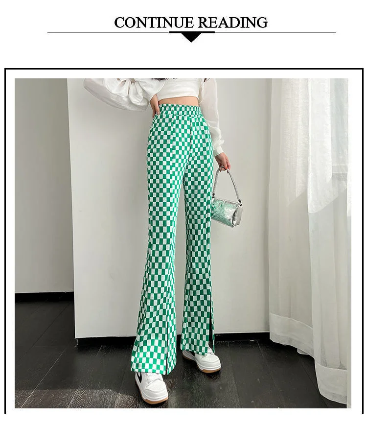 khaki pants Checkerboard Flares Leggings Pants Plaid Pants Wide Leg High Waist Women Summer Autumn Thickened Loose Korea Fashion Boot Pants track pants