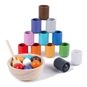 Baby Montessori Wooden Toy Rainbow Ball And Cups Color Sorting Games Fine Motor Early Education Learning Toys Gifts For Children 1