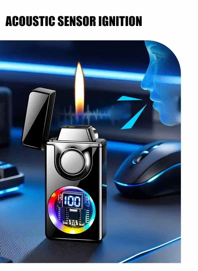 Description Picture 5 of item2025 Voice Controlled Ignition Gas Lighter 4 Ignition Methods Battery Display Open Fire Switching Jet Fire USB Electric Lighters