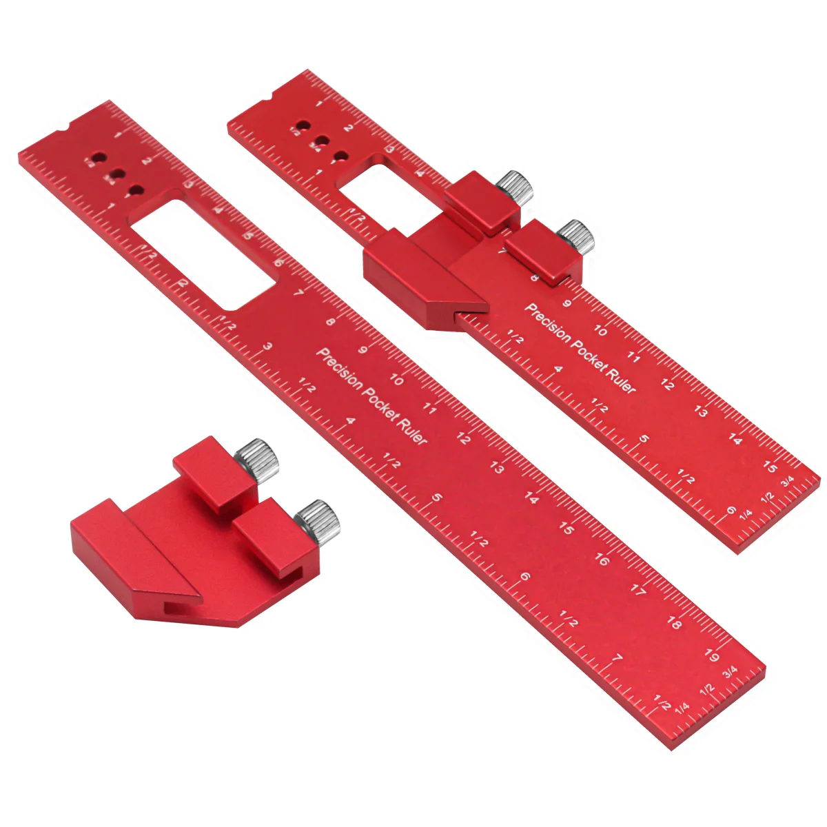 Precision Pocket Ruler T-Type Scribing Ruler Carpenty Square T Track Ruler Inch and Metric Measuring Marking W/ Slide Stop