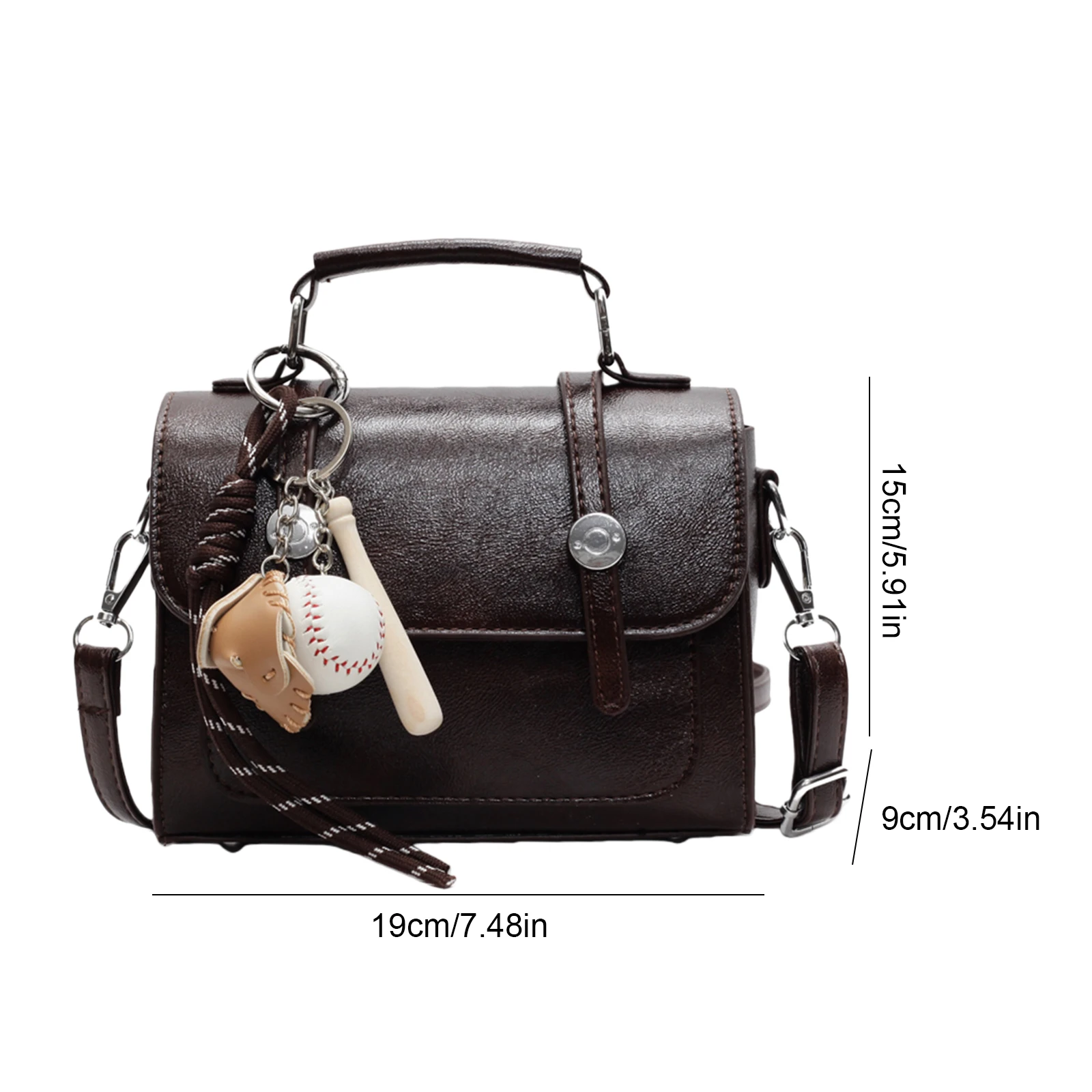 PU Leather Crossbody Bag with Pendant Backpack Fashion Square Bag for Women Work Shopping Travel