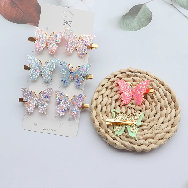 6/12Pcs Bunte Glitter Schmetterling Haar Clips Mädchen Haarnadeln Barrettes Frauen Süße Haar Ornament Mode Haar Zubehör – Detail 6