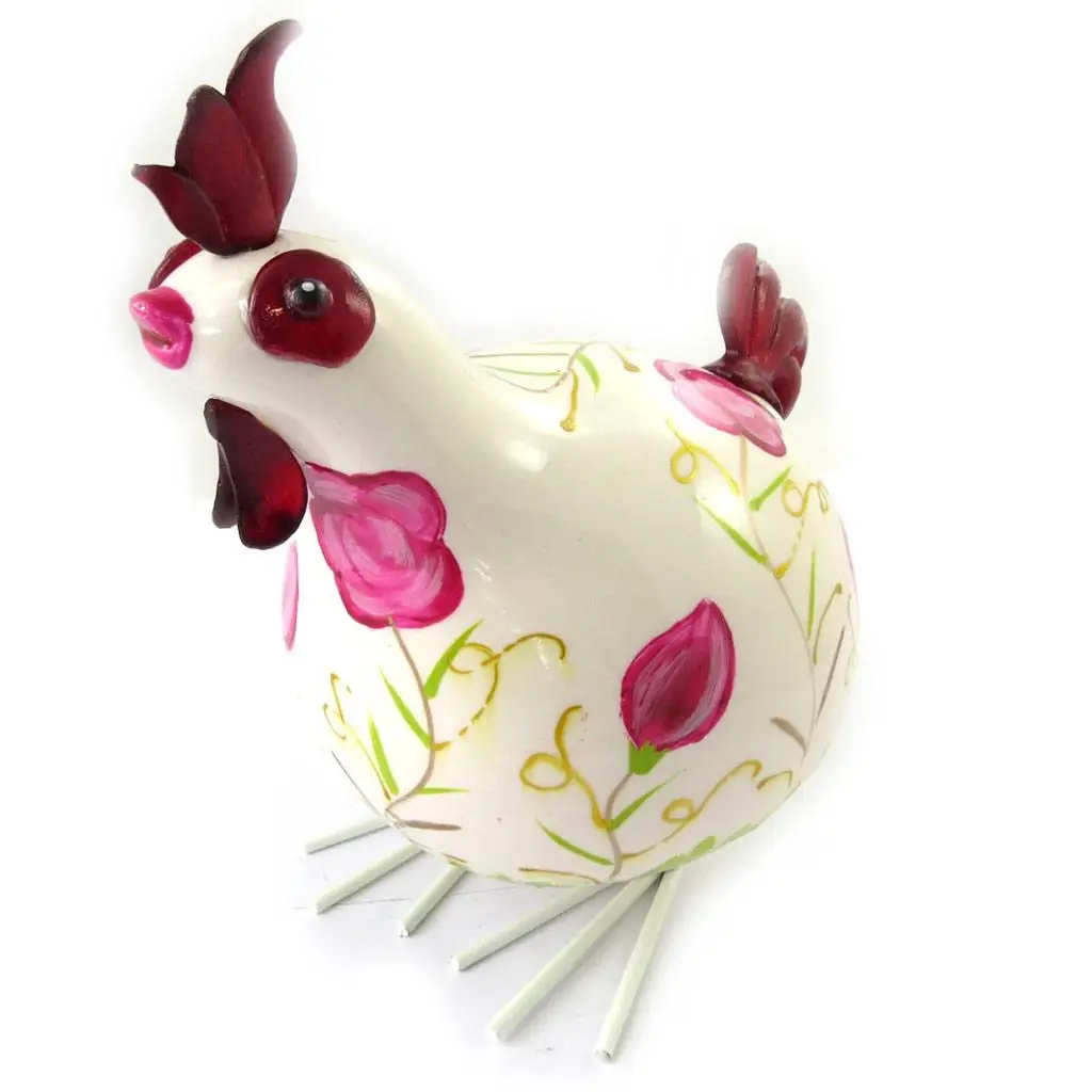 

Les craft De Lily [M7783] - Ceramic Figurine 'Coq Cororico' White Pink (20 Cm)