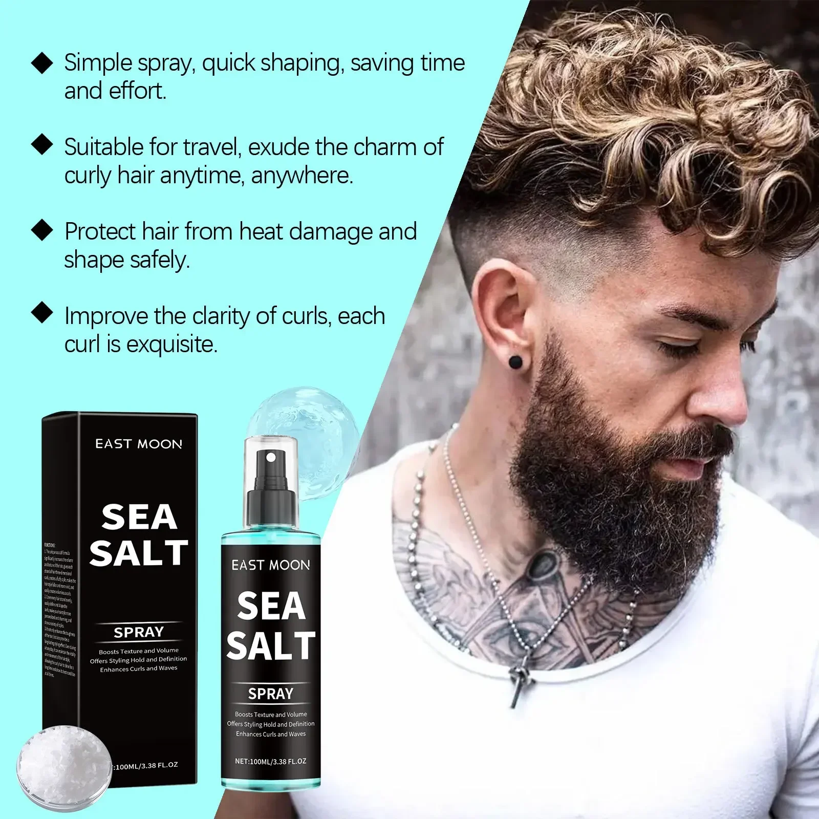 Sea Salt Curl Spray Long-lasting Setting Elastin Curl Spray for Lazy People Refreshing Hair Enhance Hair Elasticity