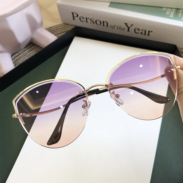 INS Sunglasses Women Oversized Cat Eye Eyewear 2021 Gradient Brown Pink  Rimless Sun Glasses for Female Gift Brand Designer Uv400 - AliExpress
