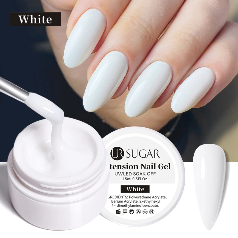 UR SUGAR 15ml Box Extension Nail Gel in Jelly Pink, White, and Clear for French Manicure Nail Art