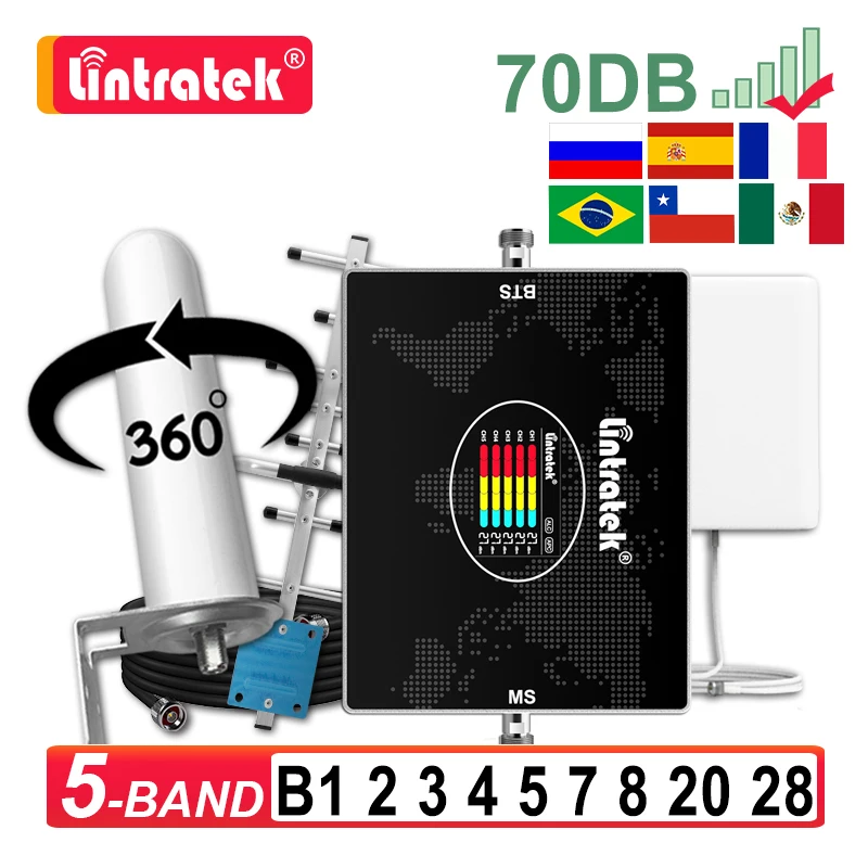 Lintratek 5 밴드 셀룰러 증폭기, 2G 3G 4G LTE 리피터, B28 700..