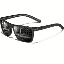 Unisex Stylish Square Polarized Sunglasses with Lightweight UV Protective Frame (Black Gray)