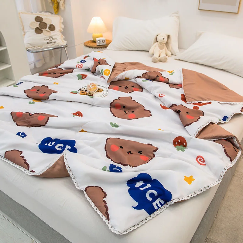 Children Summer Quilt Cartoon Fruits Colorful Comforter Adults Mechanical Wash Floral Lace Quilting Thin Quilts Cool Blankets summer quilt summer quilt set