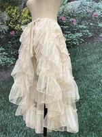 Gothic Lolita Lace Mesh Ruffles Fairy Princess Party Skirt Women Asymmetrical Cute Curtain Sheer Cover Up Thin Long Skirt White - Image 5