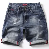 Men Blue Stretch Denim Shorts Straight Fit Shorts Jeans High Quality Elastic Casual Denim Jeans Shorts New Summer Shorts Size 42 1