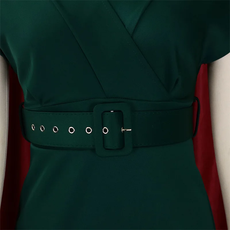 Africa Plus Size Fashion Female Clothing Sashes Solid High Waist Pencil Skirt V-Neck Pleated Zipper Summer Elegant Midi Dress