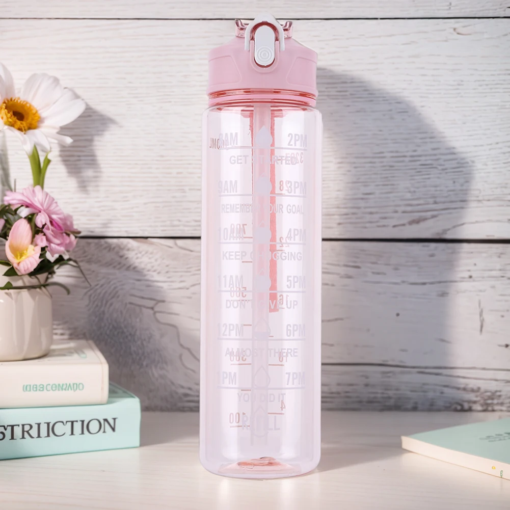 Sports Water Bottle 800ml Sports Water Bottle with Straw & Handle Portable Drinking Cup Large Capacity Motivational Drinking Bottle for Boys Girls