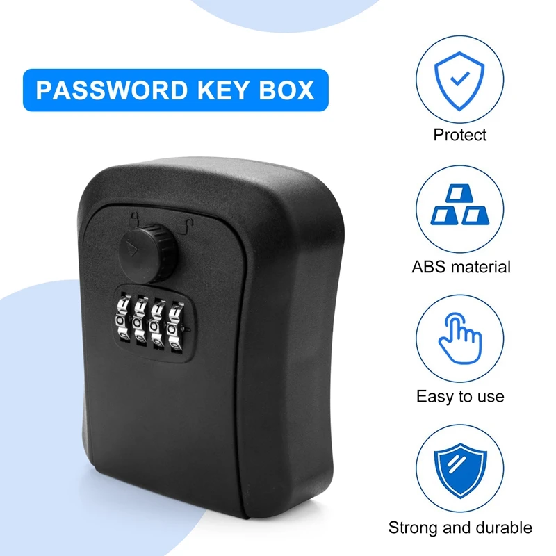 Key Lock Box, Wall-Mounted Zinc Alloy Key Box Weatherproof 4-Digit Combination Key Storage Lock Box