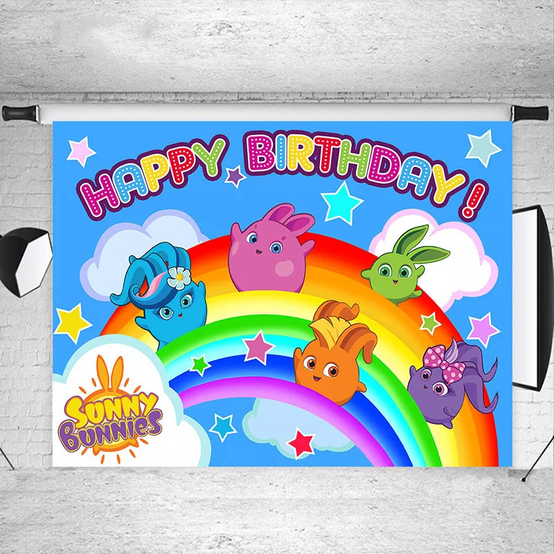 Sunny Bunnies Geburtstags-Banner – 1,5 X 91,4 Cm, Bunter Cartoon-Hintergrund Für Partys (wasserdicht)