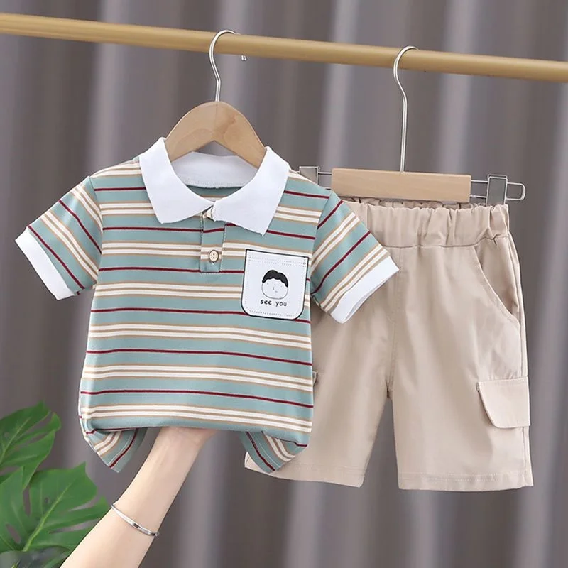 

2023 New Summer Boys and Girls' Fashionable Set Handsome Middle School Children's Short Sleeve boutique kids clothes clothing