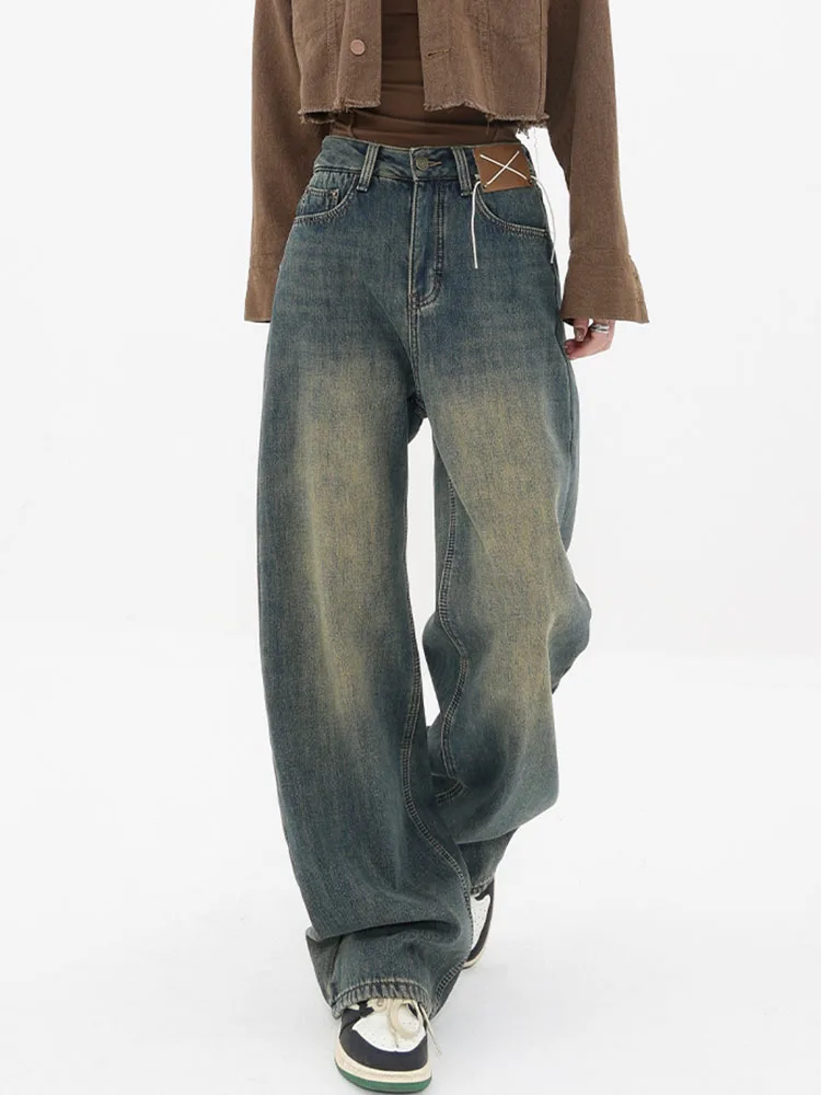 Baggy Jeans Women High Waisted Denim Pants Patchwork Wide Leg Irregular Chic Pocket Trousers Loose Straight Streetwear Y2k Jeans