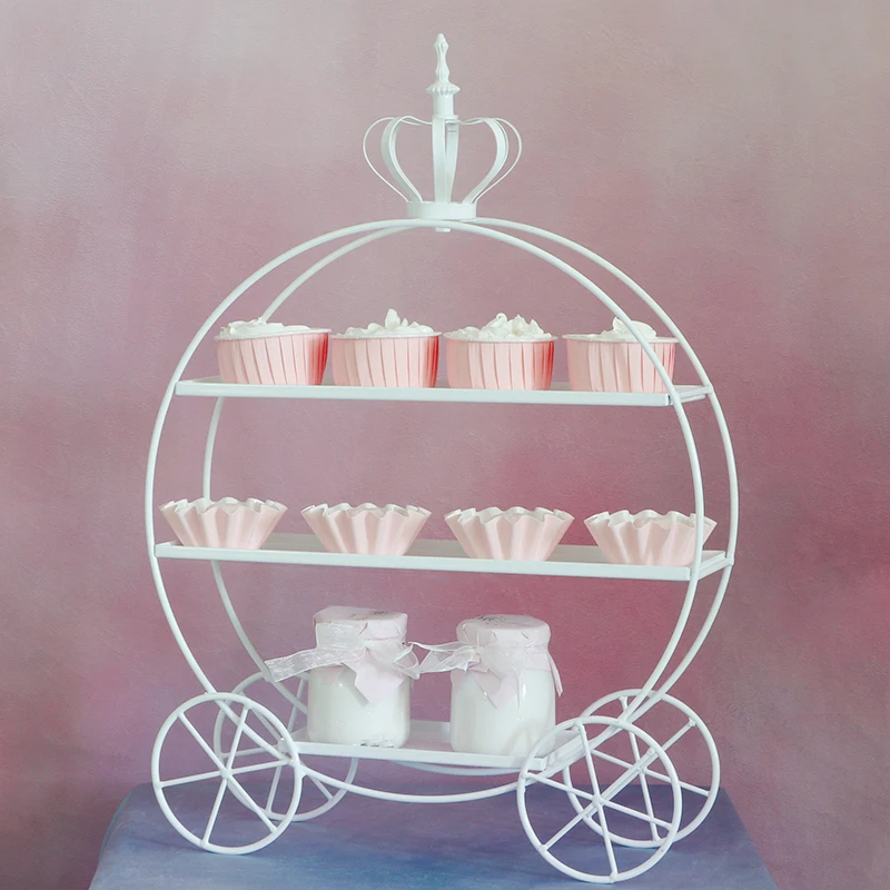 White Dessert Exhibition Display Frame Afternoon Tea Double Layer Cake Rack Wedding Birthday Party Gold Pastry Decoration