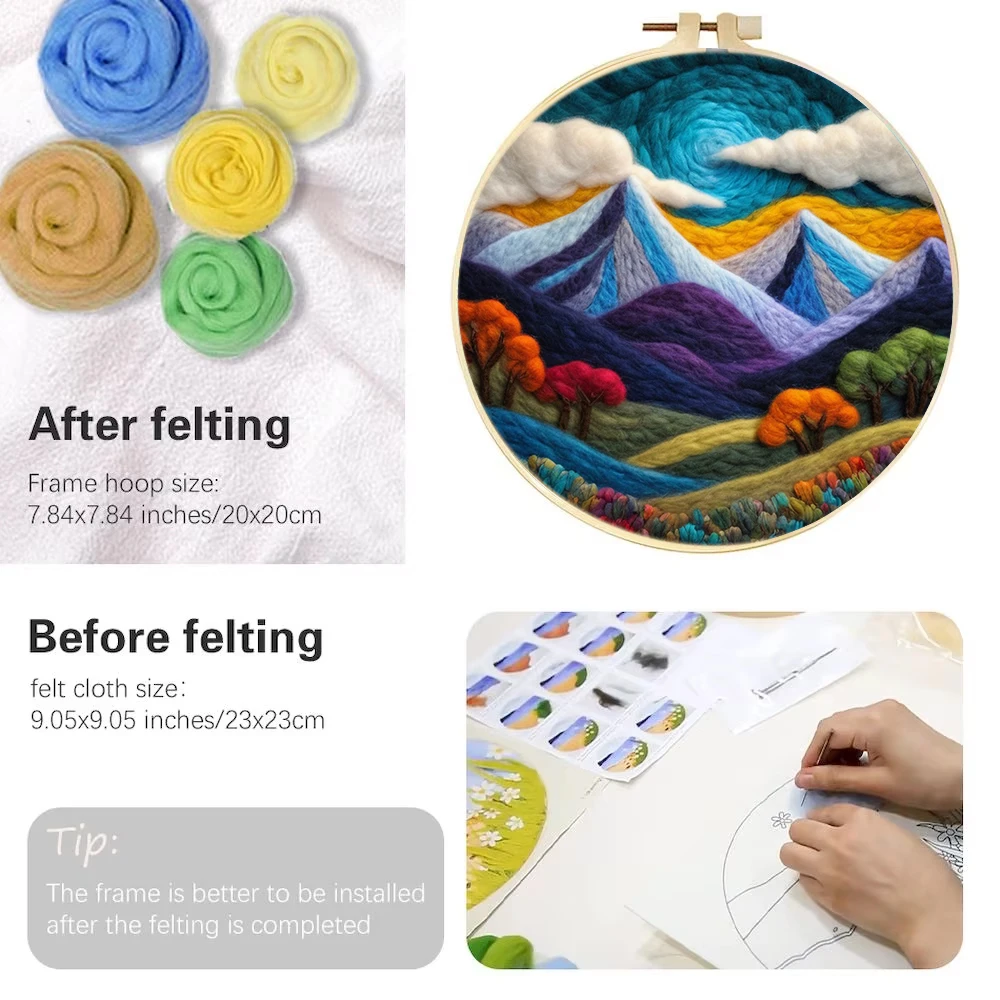 Wool Felting Kit Needle Felting Wool Diy Wool Felt Painting Starter Kit With Frame Crafts Gift