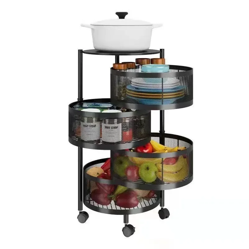 Rotating Kitchen Shelving Rack Multi-Floor Home Installation Multi-Functional Vegetable and Fruit Storage Basket