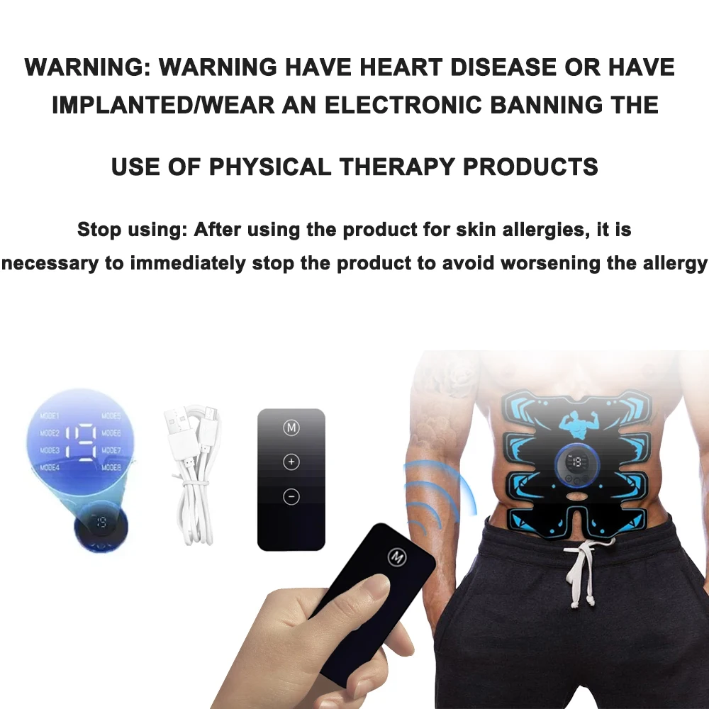 Remote Control USB Rechargeable Electric Abdominal Massager Wireless LCD Fitness Device Shaping and Relieve Fatigue Massage Tool