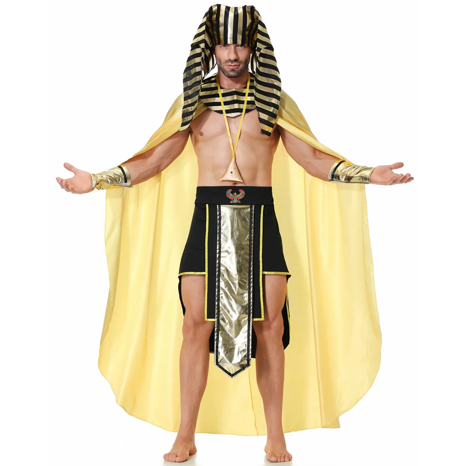 Adult Ancient Egypt Pharaoh Tutankhamun King Costumes for Men Cosplay Halloween New Year Party Fancy Dress