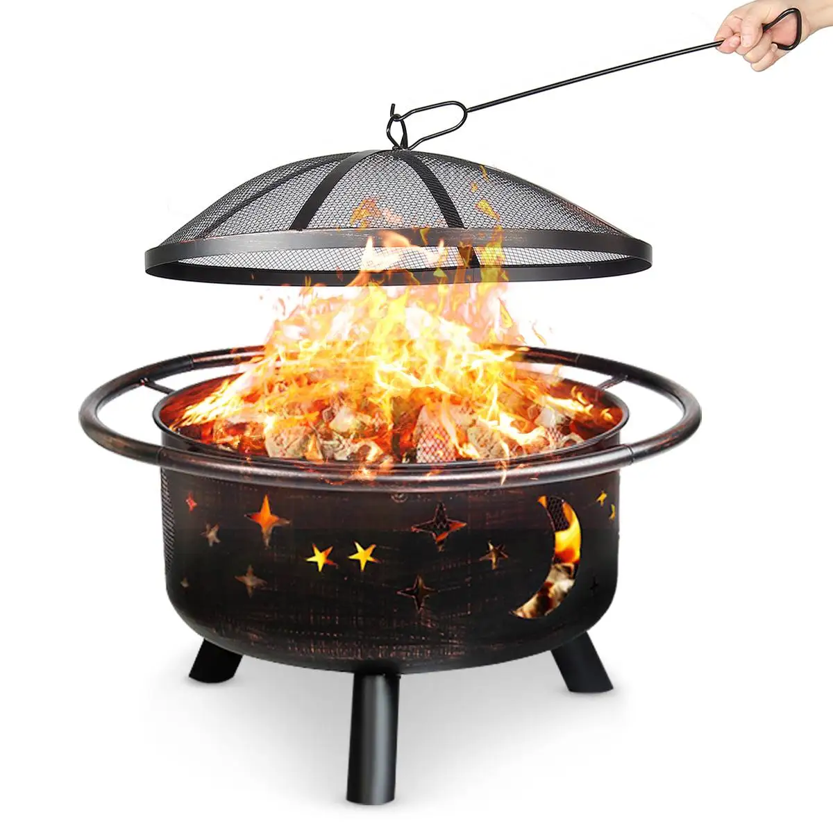 30Inch Iron Large Fire Pits Cast Iron Firepit BBQ Burn Pit Outdoor For