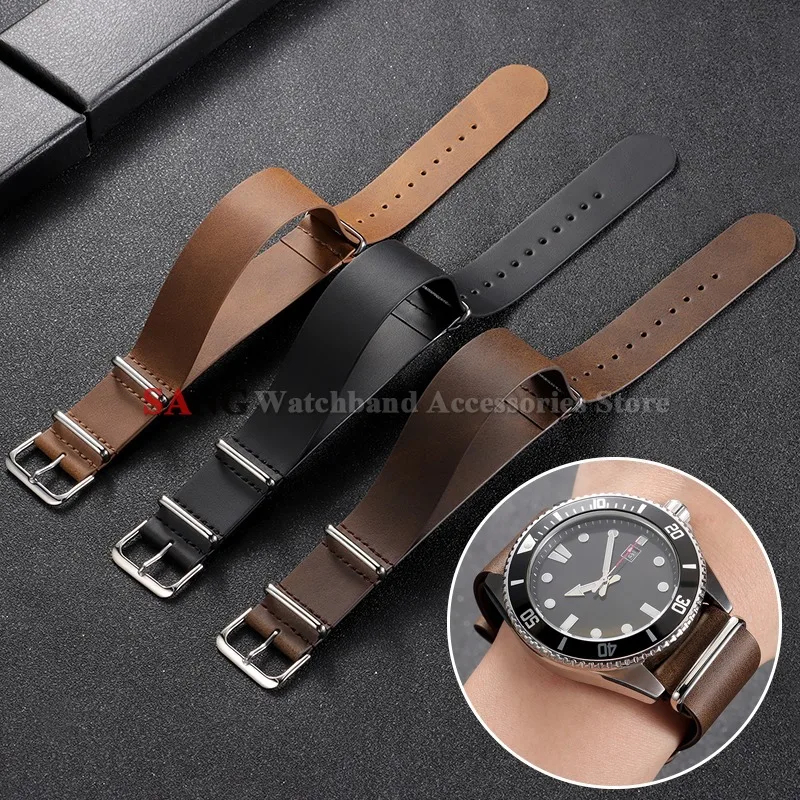 Vintage Leather Watch Strap with Metal Pin Buckle - Black, Coffee, Brown Options