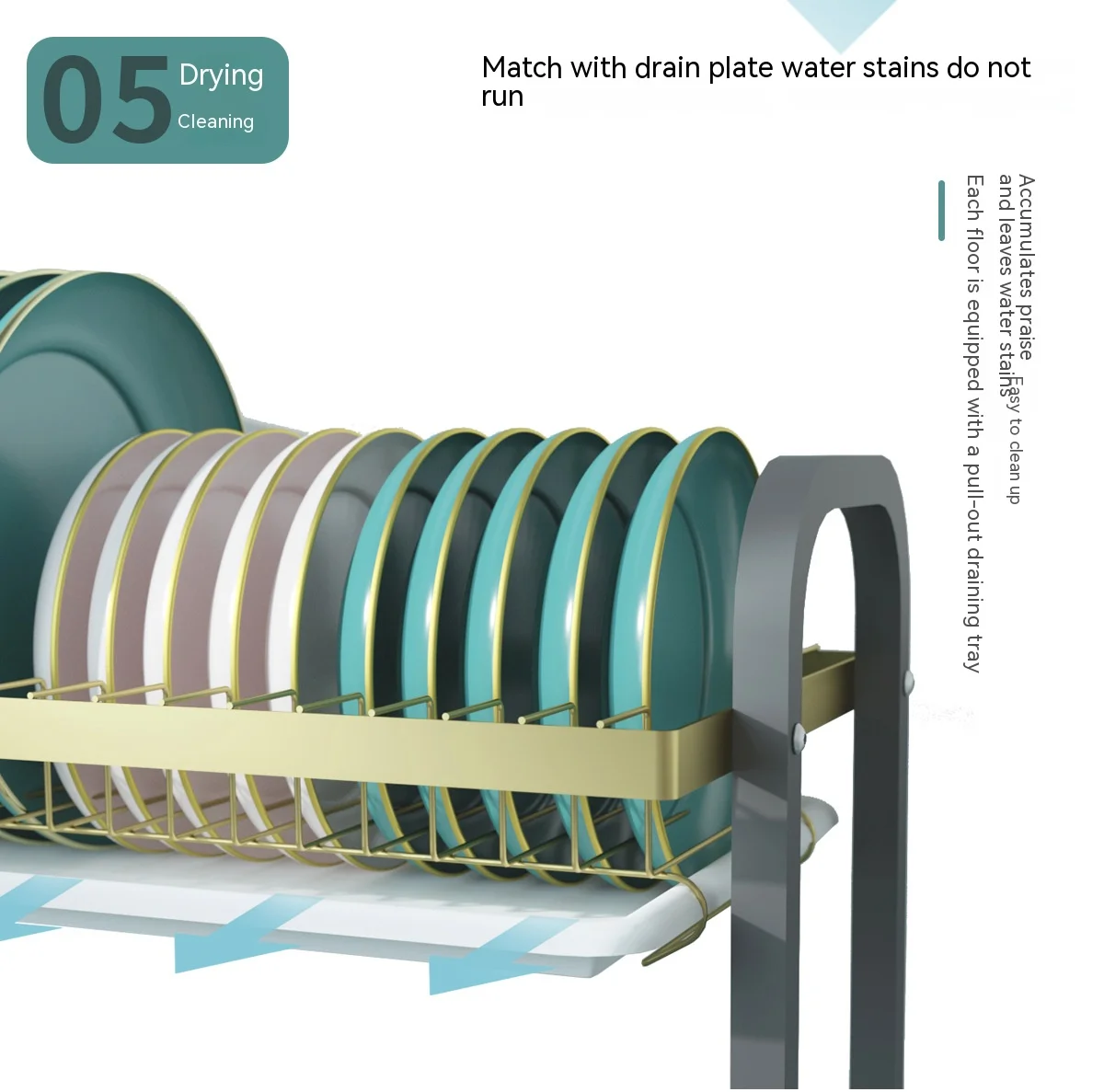 Description Picture 6 of item3 Tiers Dish Drying Rack Dish Drainer Holder with Tray Kitchen Sink Counter Organizer Storage Shelf Tableware Drainboard