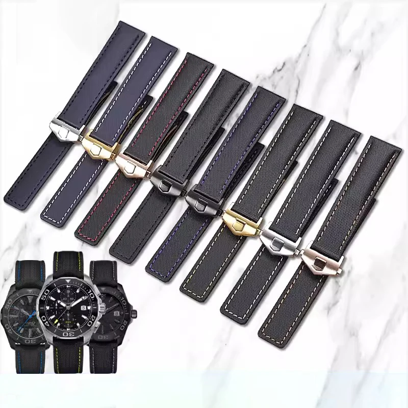 

Folding Buckle Watch Strap for Tag Heuer CARRERA AQUARACER Watch Band Canvas Nylon Leather Watch Accessories 22mm