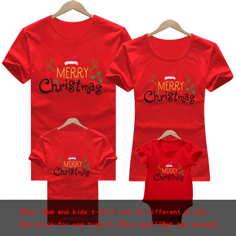 thumbnail image 1 of Conjunto de ropa familiar de algodón de invierno 2023 para Navidad, color rojo, con apariencia familiar navideña, mameluco para bebé, camiseta para madre e hijo, 1 of 5