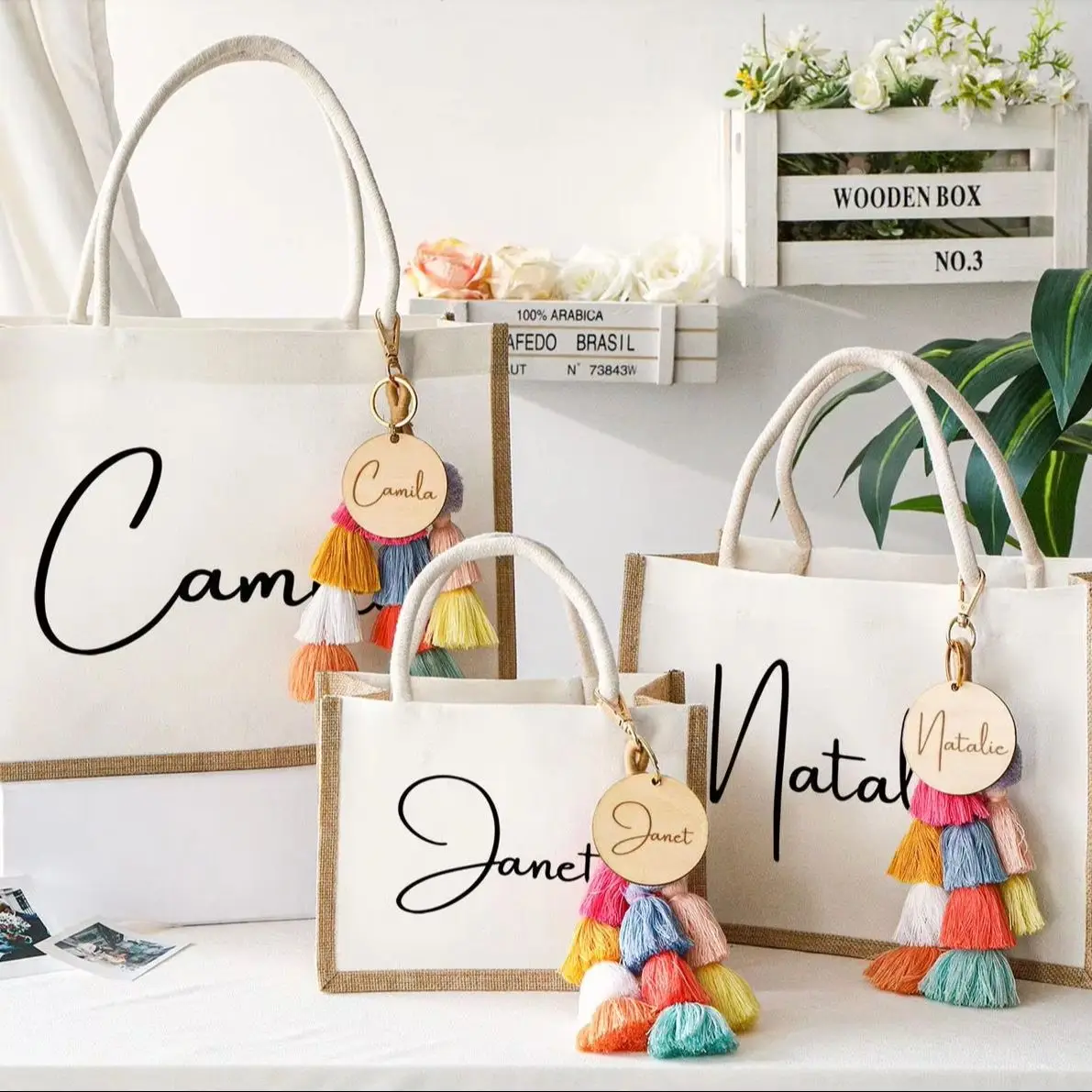 Personalized Bridesmaid Canvas Tote Bag Custom Wedding