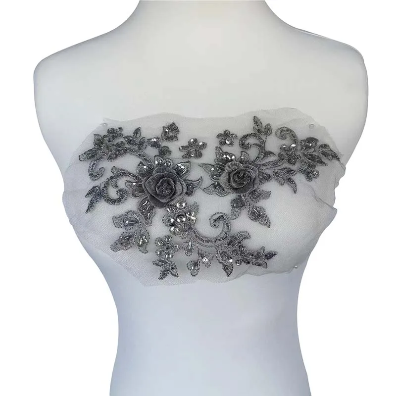 23*15cm/mehrfarbige Hand perlen Pailletten applikation Blumen stickerei auf Patches nähen, Spitzen applikationen Näh zubehör für Kleider – Detail 2