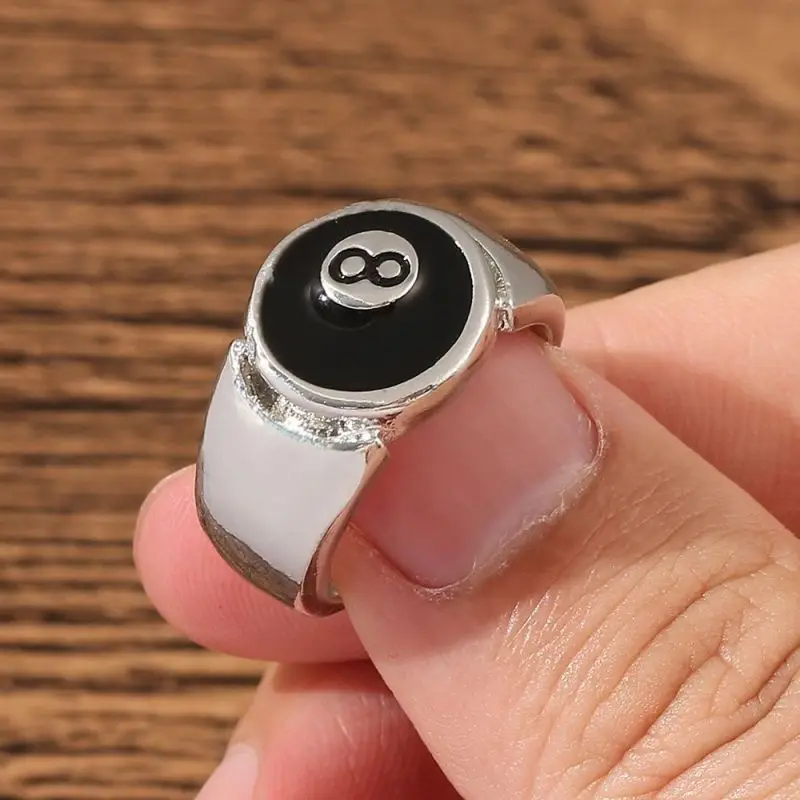 Black Ball 8 Adjustable Ring Male Ring Punk Cool Charm Jewelry Motorcycle Cocktail Party Accessories 3