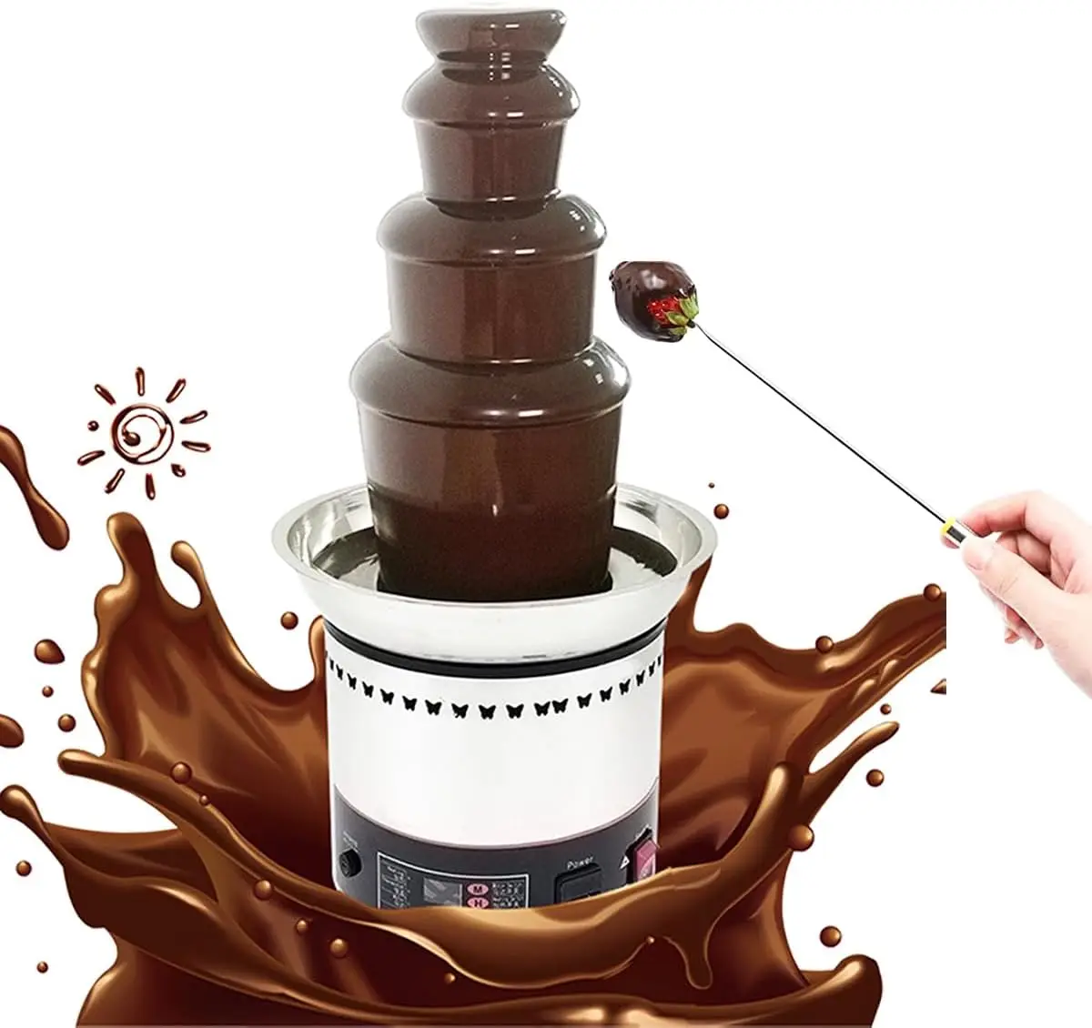 10V 4 Tier Electric Chocolate Fondue Fountain Machine for Wedding Company Birthday Party, Stainless Steel Chocolate F