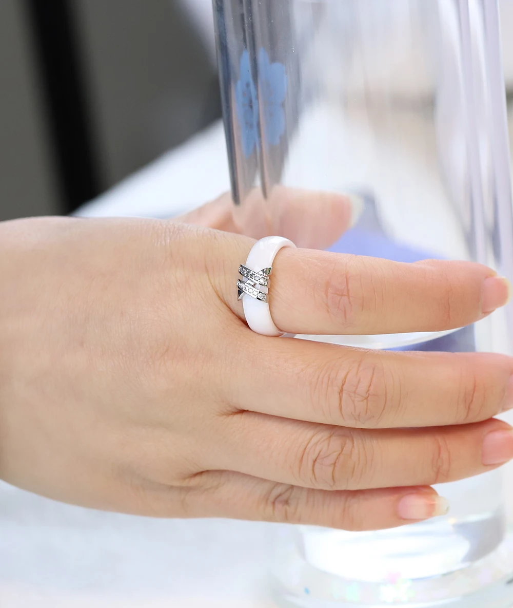 Women's Ring 6mm Black And White Simple Style Crystal Ziron Ceramic