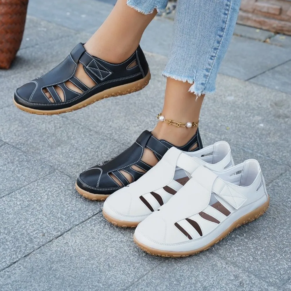 Summer Women Sandals Solid Color Light Open-Toe Breathable Flats Shoes Women Outdoor Non-Slip Walking Sandals Zapatos De Mujer
