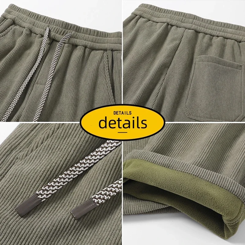 Winter Woolen Cargo Pants Thickened Men Casual Pants Solid Trousers Straight Leg Outdoors Streetwear Comfortable Fabric Unisex 6
