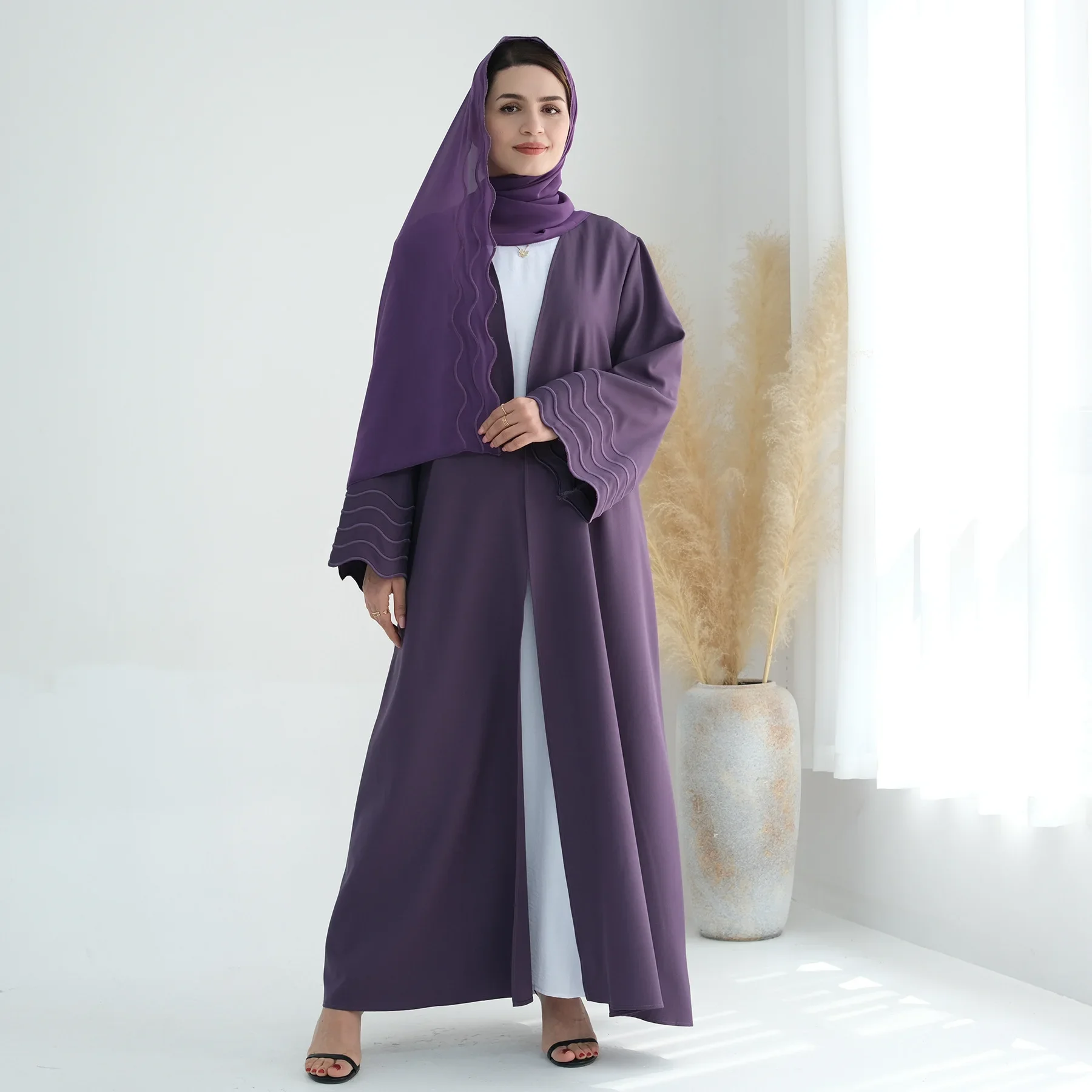 Embroidery Open Abaya and Hijab Scarf Set Muslim Party Dress Eid Abayas for Women Dubai Luxury Turkey Islam Kaftan Arabic Kimono
