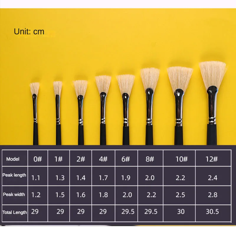 Set Di 9 Pennelli A Ventaglio In Nylon – Manico Lungo In Legno Di Faggio – Per Acrilico, Acquerello E Pittura Digitale – Numeri Da #0 A #16 - 4